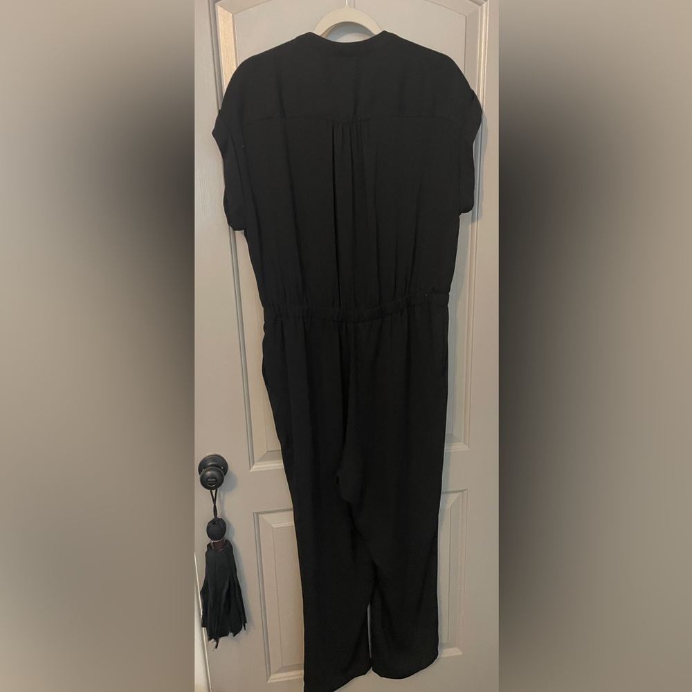 ew J Crew Size Large Black Cuffed Camp Shirt Jumpsuit Womens Button Pockets - Picture 7 of 10